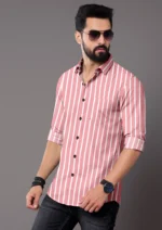 Sangani Poly Cotton Regular Fit Printed Full Sleeves Men's Casual Shirt - Pink ( Pack of 1 )