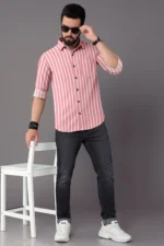 Sangani Poly Cotton Regular Fit Printed Full Sleeves Men's Casual Shirt - Pink ( Pack of 1 ) - Image 3