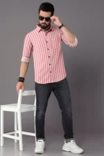 Sangani Poly Cotton Regular Fit Printed Full Sleeves Men's Casual Shirt - Pink ( Pack of 1 ) - Image 3