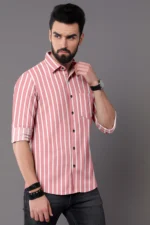 Sangani Poly Cotton Regular Fit Printed Full Sleeves Men's Casual Shirt - Pink ( Pack of 1 ) - Image 2