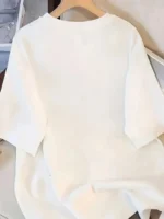 Women Cotton Blend Printed Oversized Fit Round Neck T-Shirt ( White ) - Image 2