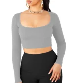 THE BLAZZE Women's Cotton Crop Top ( Grey ) - Image 3