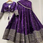 Trijal Fab Purple Chiffon Circular Semi Stitched Lehenga Single