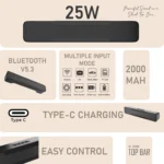 V WORTEX TOP BAR 25 W Bluetooth Speaker Bluetooth v5.0 with USB,SD card Slot,Aux Playback Time 5 hrs Black - Image 4