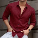 VELLOSTA Polyester Regular Fit Self Design Full Sleeves Men's Casual Shirt - Maroon ( Pack of 1 )