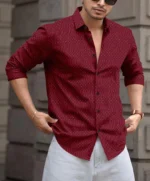 VELLOSTA Polyester Regular Fit Self Design Full Sleeves Men's Casual Shirt - Maroon ( Pack of 1 ) - Image 4