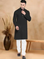 Black Cotton Blend Regular Fit Men's Kurta Pyjama Set ( Pack of 1 )