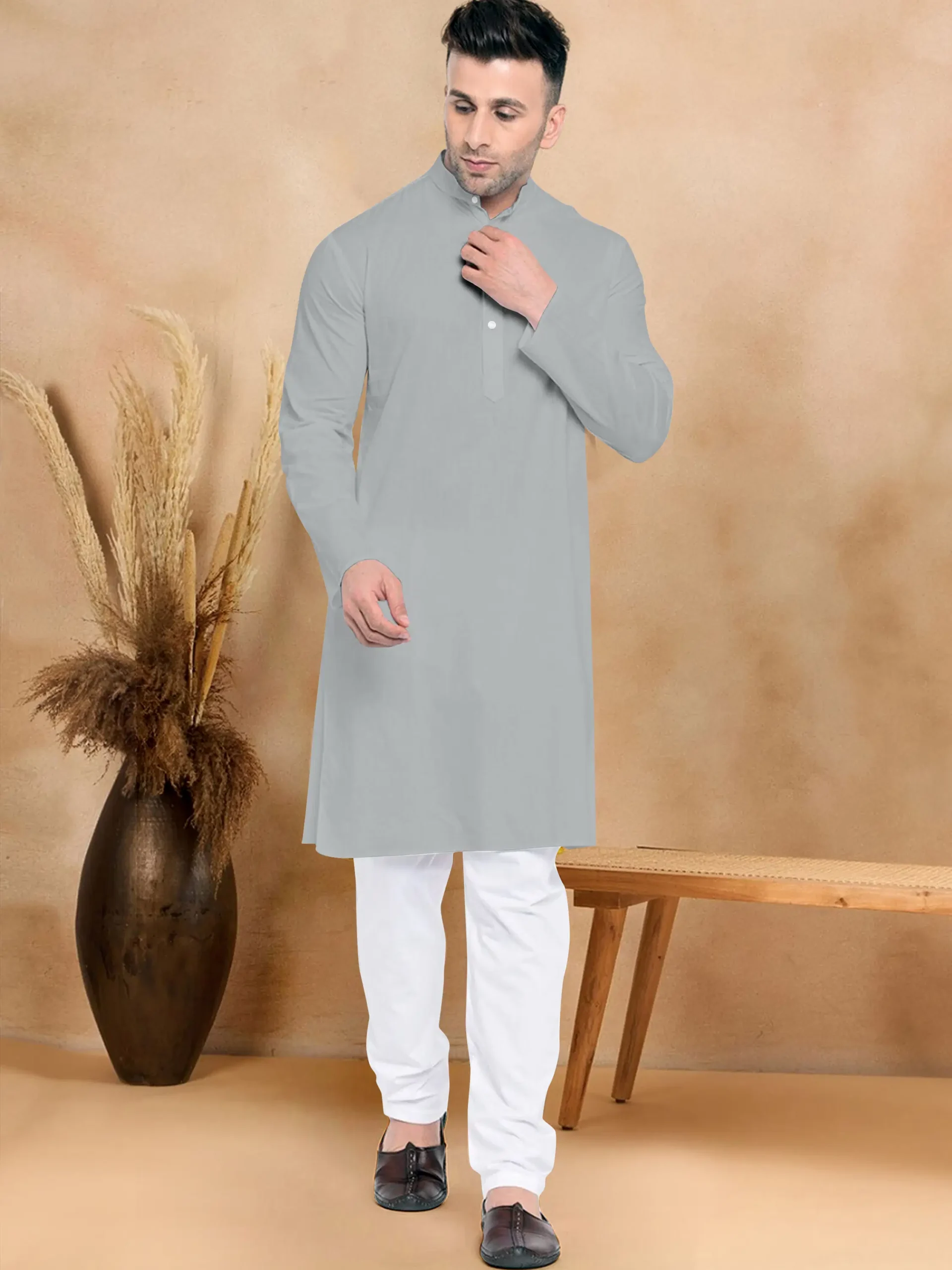 VS-MALL-Light-Grey-Cotton-SDL517990747-1-8a5fa Maroon Cotton Blend Kurta Set - Image 1