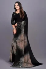 Vibhagyaa Georgette Printed Saree With Unstitched Blouse Piece ( Black )