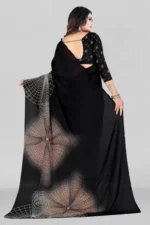 Vibhagyaa Georgette Printed Saree With Unstitched Blouse Piece ( Black ) - Image 2