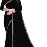 Vkaran Lycra Cut Outs Saree With Unstitched Blouse Piece ( Black )