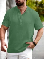 WEBRIC Light Green Cotton Blend Men's Shirt Style Kurta ( Pack of 1 )