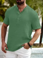 WEBRIC Light Green Cotton Blend Men's Shirt Style Kurta ( Pack of 1 ) - Image 3
