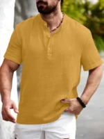 WEBRIC Mustard Cotton Blend Men's Shirt Style Kurta ( Pack of 1 )