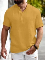 WEBRIC Mustard Cotton Blend Men's Shirt Style Kurta ( Pack of 1 ) - Image 4