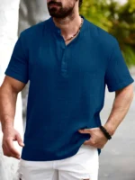 WEBRIC Teal Cotton Blend Men's Shirt Style Kurta ( Pack of 1 ) - Image 5