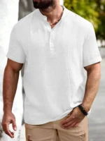 White Cotton Blend Men's Shirt Style Kurta ( Pack of 1 ) - Image 4