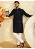 WELCOME KURTA Black Cotton Blend Regular Fit Men's Kurta Pyjama Set ( Pack of 1 )