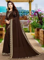 WXW Fashion Lycra Embroidered Regular Saree With Unstitched Blouse Piece ( Brown ) - Image 3