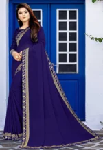 WXW Fashion Lycra Embroidered Regular Saree With Unstitched Blouse Piece ( Blue ) - Image 3