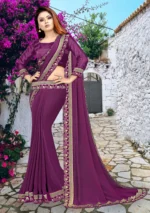 WXW Fashion Lycra Embroidered Regular Saree With Unstitched Blouse Piece ( Purple ) - Image 2