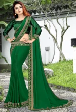 WXW Fashion Lycra Embroidered Regular Saree With Unstitched Blouse Piece ( Green ) - Image 2