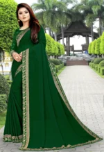 WXW Fashion Lycra Embroidered Regular Saree With Unstitched Blouse Piece ( Green ) - Image 3