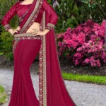 WXW Fashion Lycra Embroidered Regular Saree With Unstitched Blouse Piece ( Pink )