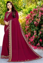 WXW Fashion Lycra Embroidered Regular Saree With Unstitched Blouse Piece ( Pink ) - Image 3