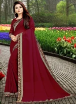 WXW Fashion Lycra Embroidered Regular Saree With Unstitched Blouse Piece ( Maroon ) - Image 3
