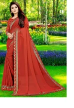 WXW Fashion Lycra Embroidered Regular Saree With Unstitched Blouse Piece ( Red ) - Image 4