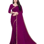 YUGAVEERAA Lycra Solid Regular Saree With Unstitched Blouse Piece ( Purple )