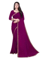 YUGAVEERAA Lycra Solid Regular Saree With Unstitched Blouse Piece ( Purple )