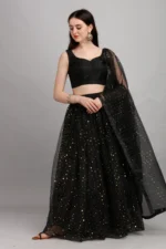 color bucket Black Net Circular Semi Stitched Lehenga Single