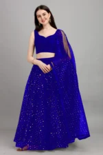 color bucket Blue Net Circular Semi Stitched Lehenga Single