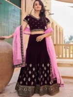 kedar fab Purple Velvet Circular Semi Stitched Lehenga Single - Image 3