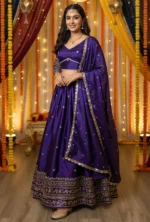 kedar fab Women Silk Circular Semi Stitched Lehenga Choli ( Purple )