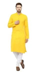 Yellow Cotton Blend Men's Regular Kurta ( Pack of 1 ) - Image 2