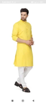 Yellow Cotton Blend Men's Regular Kurta ( Pack of 1 ) - Image 3
