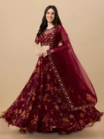 piludi Maroon Organza Unstitched Semi Stitched Lehenga Single - Image 2