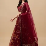 piludi Maroon Organza Unstitched Semi Stitched Lehenga Single
