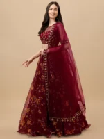 piludi Maroon Organza Unstitched Semi Stitched Lehenga Single