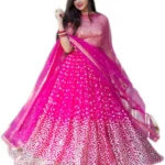piludi Pink Net Unstitched Semi Stitched Lehenga Single
