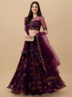 piludi Purple Organza Unstitched Semi Stitched Lehenga Single